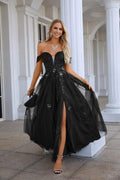 Vestido de noche de gasa con escote en V, mangas largas y tul bordado, para dama de honor, fiesta de graduación, boda, 28127 