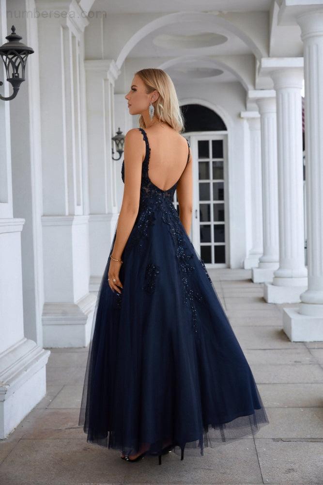 Vestido de noche de gasa con escote en V y tul bordado para dama de honor, para graduación, boda, fiesta, 28128 