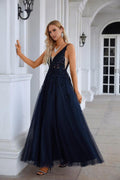 Vestido de noche de gasa con escote en V y tul bordado para dama de honor, para graduación, boda, fiesta, 28128 