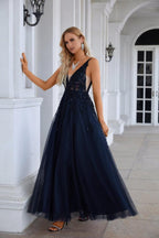 Vestido de noche de gasa con escote en V y tul bordado para dama de honor, para graduación, boda, fiesta, 28128 