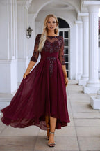 Vestido de noche de fiesta de boda, tul bordado con lentejuelas y escote en V para mujer, de gasa, SY28129