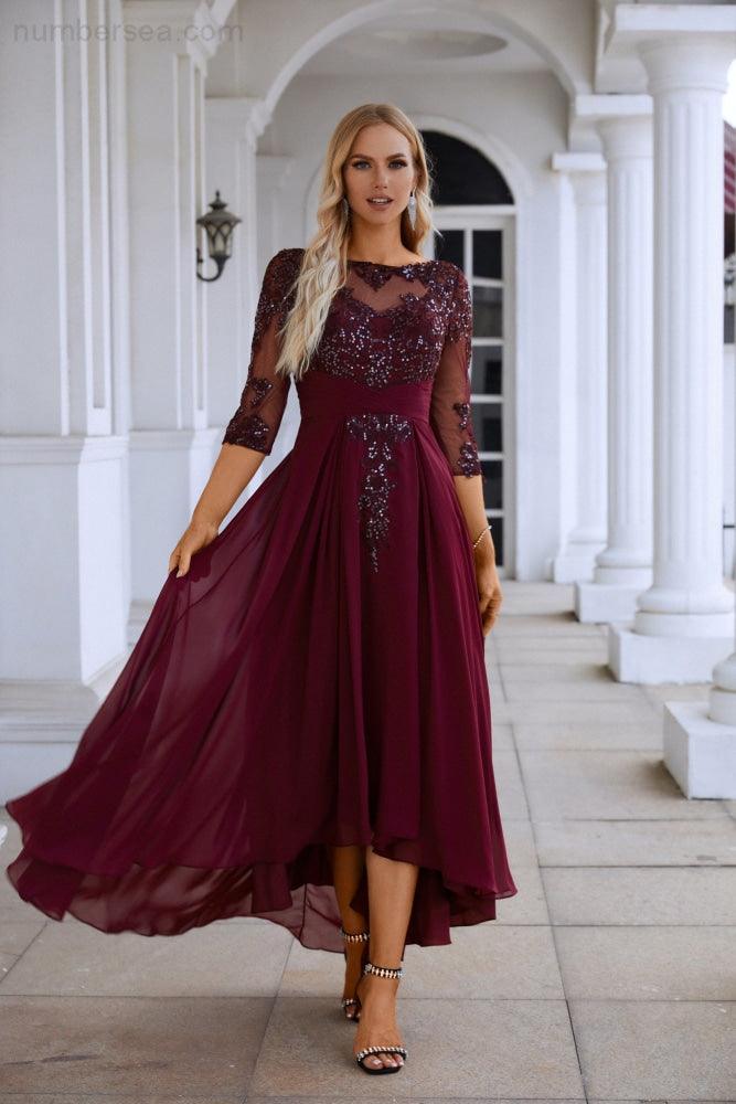 Vestido de noche de fiesta de boda, tul bordado con lentejuelas y escote en V para mujer, de gasa, SY28129