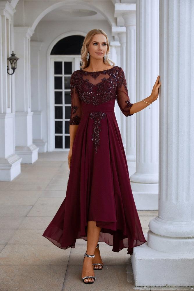Vestido de noche de fiesta de boda, tul bordado con lentejuelas y escote en V para mujer, de gasa, SY28129