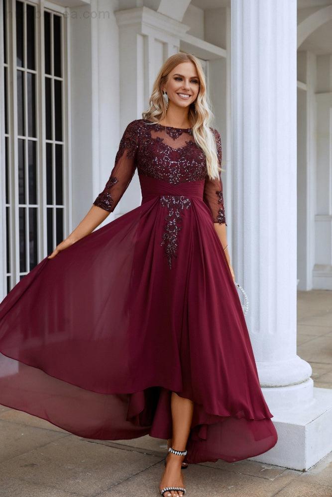 Vestido de noche de fiesta de boda, tul bordado con lentejuelas y escote en V para mujer, de gasa, SY28129