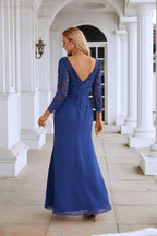 Vestido de dama de honor de gasa para mujer, con cuello en V, bordado, manga larga y abertura frontal, ideal para bodas, fiestas, graduaciones y eventos de noche (SY28130)