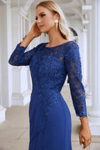 Vestido de dama de honor de gasa para mujer, con cuello en V, bordado, manga larga y abertura frontal, ideal para bodas, fiestas, graduaciones y eventos de noche (SY28130)