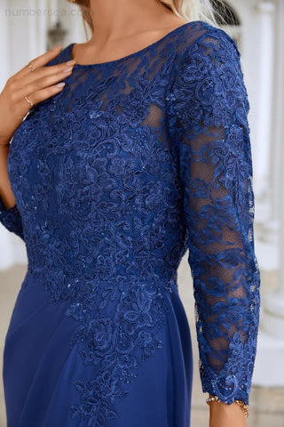 Robe de demoiselle d'honneur en mousseline de soie à col en V, broderie, manches longues et fente sur le devant, idéale pour un mariage, un bal ou une soirée (SY28130).