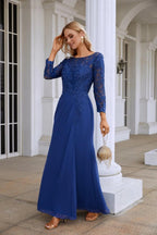 Vestido de dama de honor de gasa para mujer, con cuello en V, bordado, manga larga y abertura frontal, ideal para bodas, fiestas, graduaciones y eventos de noche (SY28130)