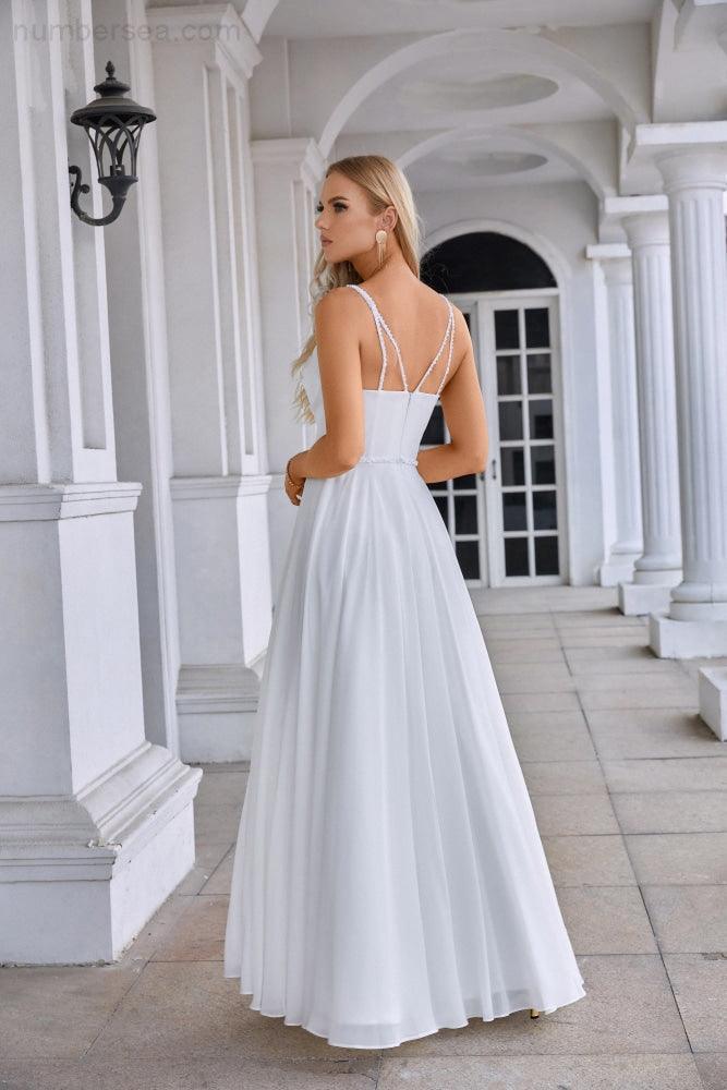 Vestido de noche de gasa con tirantes finos para dama de honor, para graduación, boda, fiesta, 28134 