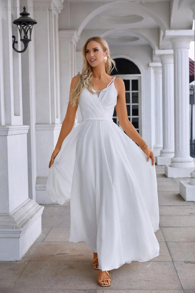 Vestido de noche de gasa con tirantes finos para dama de honor, para graduación, boda, fiesta, 28134 