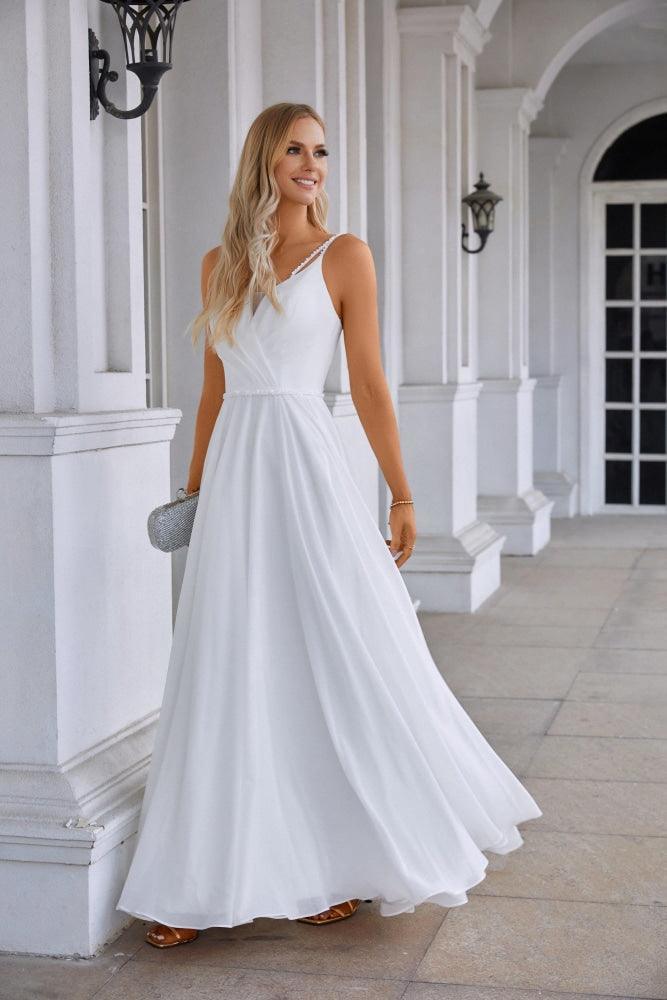 Vestido de noche de gasa con tirantes finos para dama de honor, para graduación, boda, fiesta, 28134 