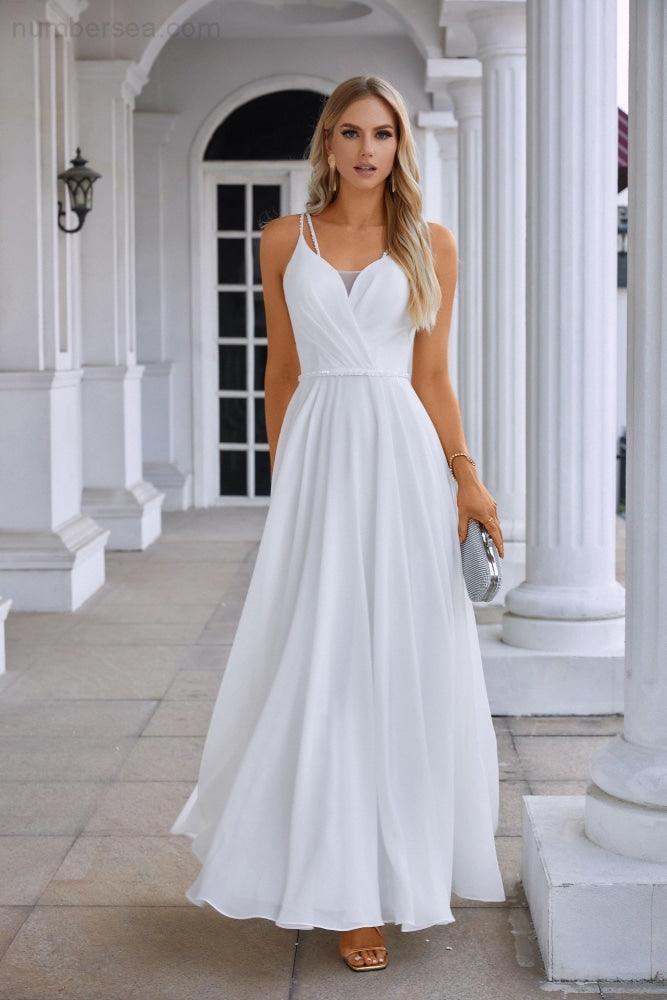 Vestido de noche de gasa con tirantes finos para dama de honor, para graduación, boda, fiesta, 28134 