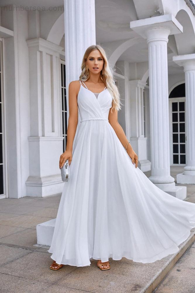 Vestido de noche de gasa con tirantes finos para dama de honor, para graduación, boda, fiesta, 28134 