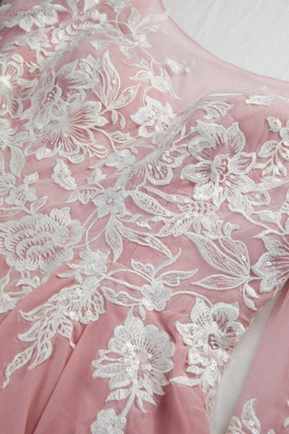 Vestido de noche para dama de honor, de gasa, con cuello redondo, manga larga y encaje, corto por delante y por detrás, largo hasta la rodilla, para boda, 28123 