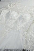 Vestido de noche para dama de honor, de gasa, con cuello redondo, manga larga, abertura frontal y encaje, largo hasta el suelo, para boda, graduación, fiesta, 28122 