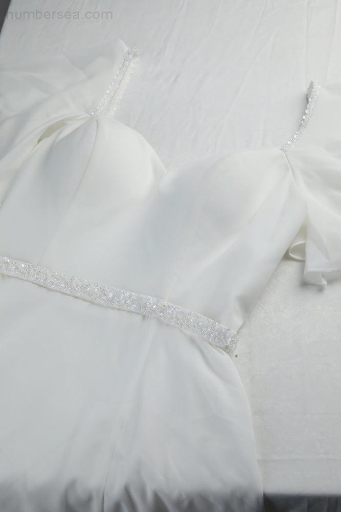 Robe de soirée en mousseline de soie pour femme, manches à volants, fente sur le devant, pour demoiselle d'honneur, bal, mariage, soirée, 28115 