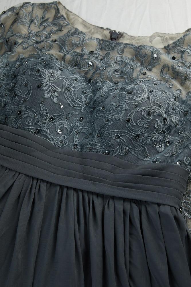 Vestido de noche de dama de honor, de gasa, encaje, manga larga y cuello redondo para mujer, ideal para graduación, bodas y eventos especiales (SY28114)