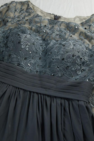 Vestido de noche de dama de honor, de gasa, encaje, manga larga y cuello redondo para mujer, ideal para graduación, bodas y eventos especiales (SY28114)