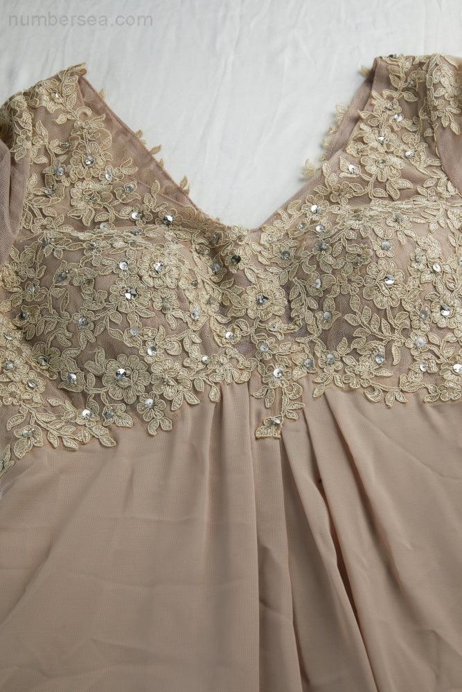 Robe de mariée/de fête en mousseline à col en V et manches longues mi-longues pour la mère de la mariée (SY28108)