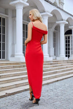 Vestido de noche ajustado de satén con un solo hombro y tirantes finos para mujer, para fiesta, playa, boda, 28094 