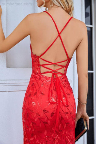 Robe de soirée sirène en tulle double épaisseur avec bretelles spaghetti et col en V, fente sur le devant, pour demoiselle d'honneur, mariage, 28096 