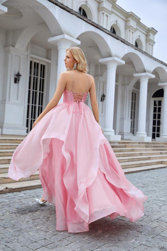 Vestido de noche de organza con escote en V y corsé abullonado para dama de honor, largo hasta el suelo, para boda en la playa 28100 