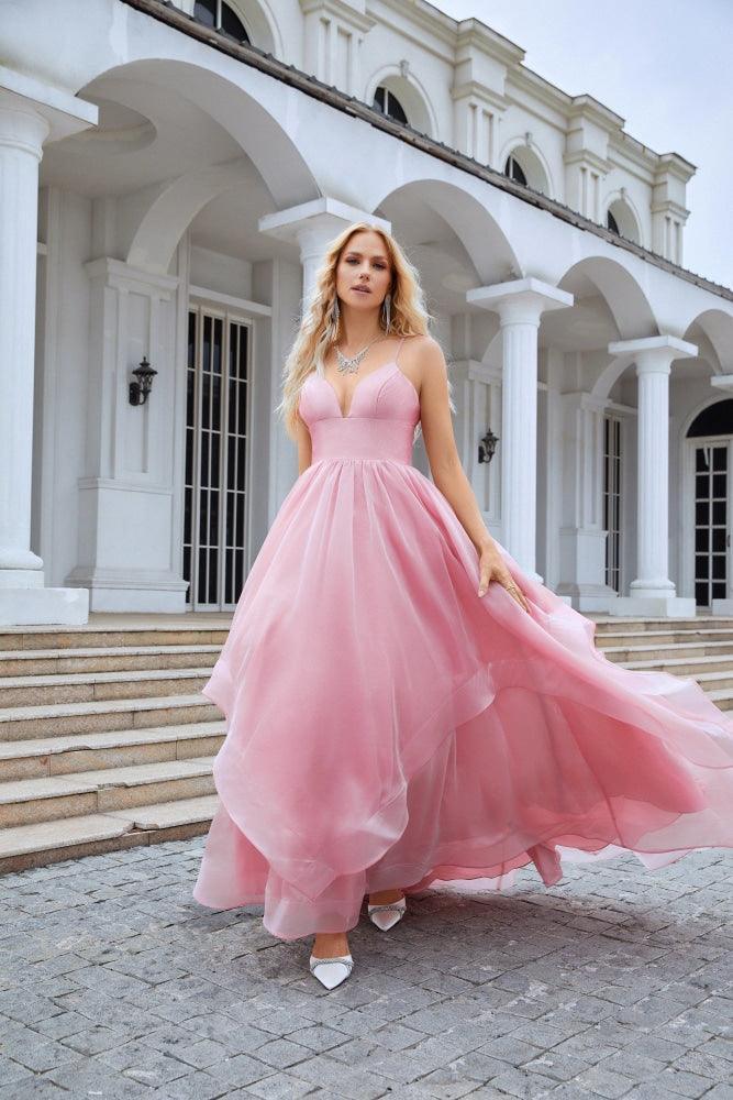 Vestido de noche de organza con escote en V y corsé abullonado para dama de honor, largo hasta el suelo, para boda en la playa 28100 