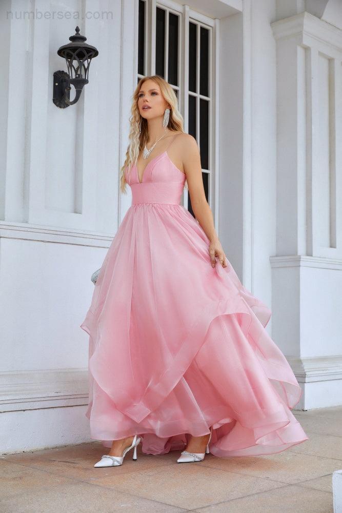 Vestido de noche de organza con escote en V y corsé abullonado para dama de honor, largo hasta el suelo, para boda en la playa 28100 