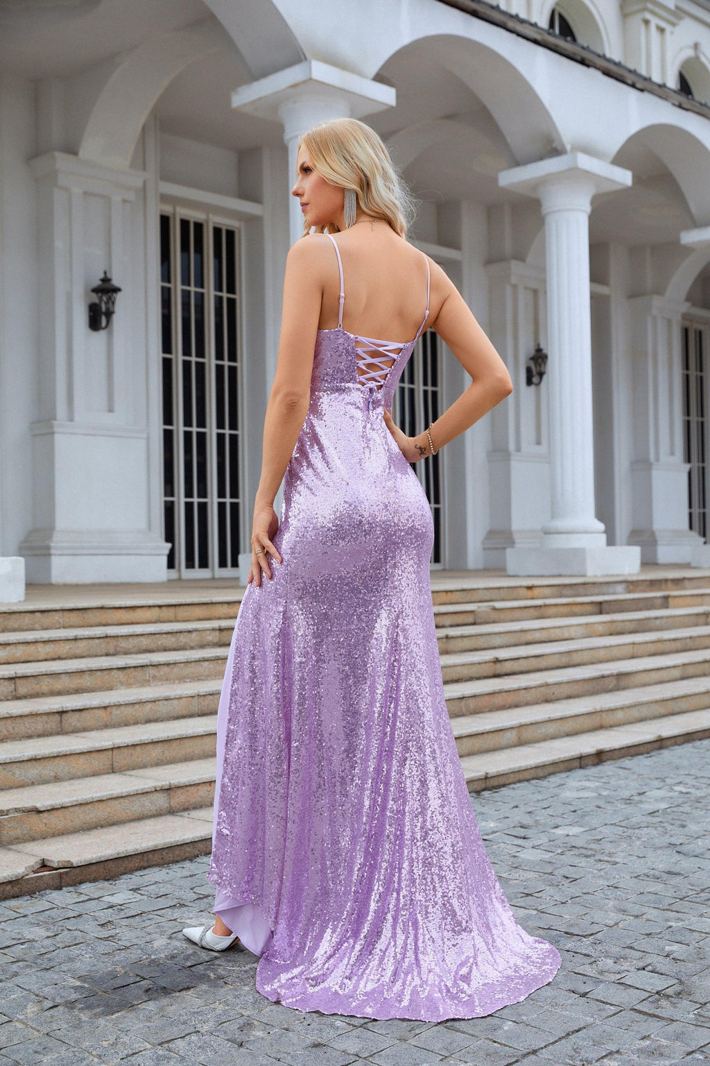Robe de demoiselle d'honneur longue à bretelles spaghetti et paillettes pour femme, style sirène, robe de soirée, de bal, de mariage, 28083 