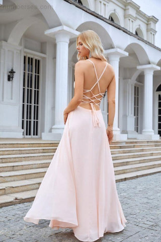 Robe de demoiselle d'honneur en mousseline de soie, col en V, fente sur le devant, bretelles spaghetti, robe de soirée de mariage, 28088 