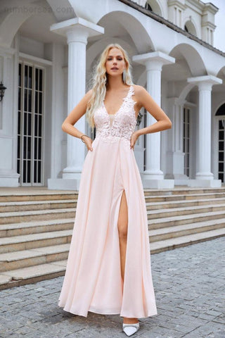 Robe de demoiselle d'honneur en mousseline de soie, col en V, fente sur le devant, bretelles spaghetti, robe de soirée de mariage, 28088 