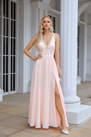 Robe de demoiselle d'honneur en mousseline de soie, col en V, fente sur le devant, bretelles spaghetti, robe de soirée de mariage, 28088 