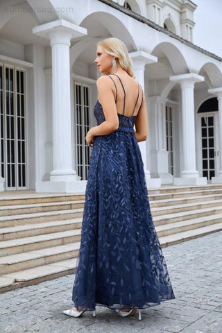 Vestido de dama de honor con tirantes finos, bordado, escote en V y abertura frontal, para fiesta, boda y noche, 28089 