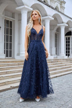 Vestido de dama de honor con tirantes finos, bordado, escote en V y abertura frontal, para fiesta, boda y noche, 28089 