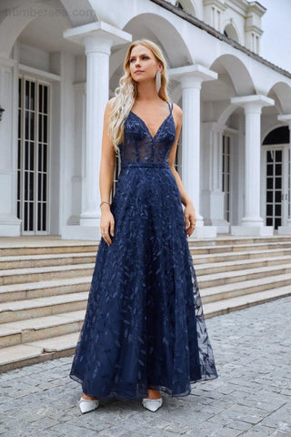 Vestido de dama de honor con tirantes finos, bordado, escote en V y abertura frontal, para fiesta, boda y noche, 28089 