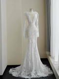 Elegante vestido de noche sirena con apliques de encaje blanco, vestido de fiesta sin espalda, vestido de novia Y8677