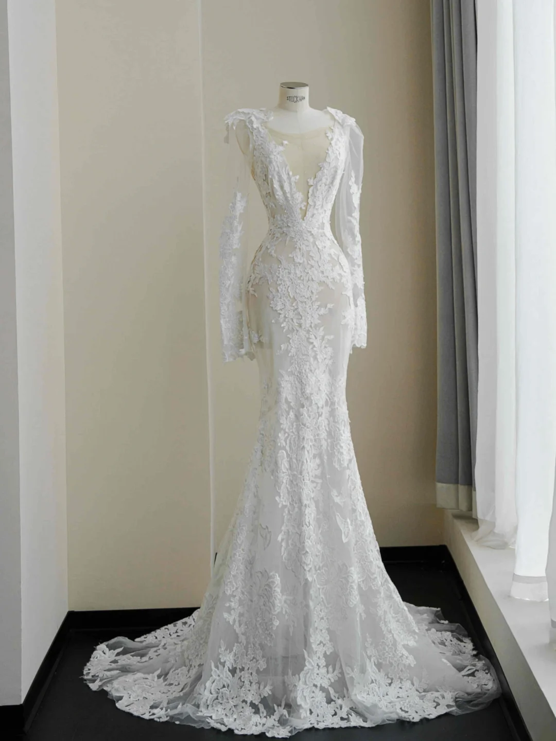 Elegante vestido de noche sirena con apliques de encaje blanco, vestido de fiesta sin espalda, vestido de novia Y8677
