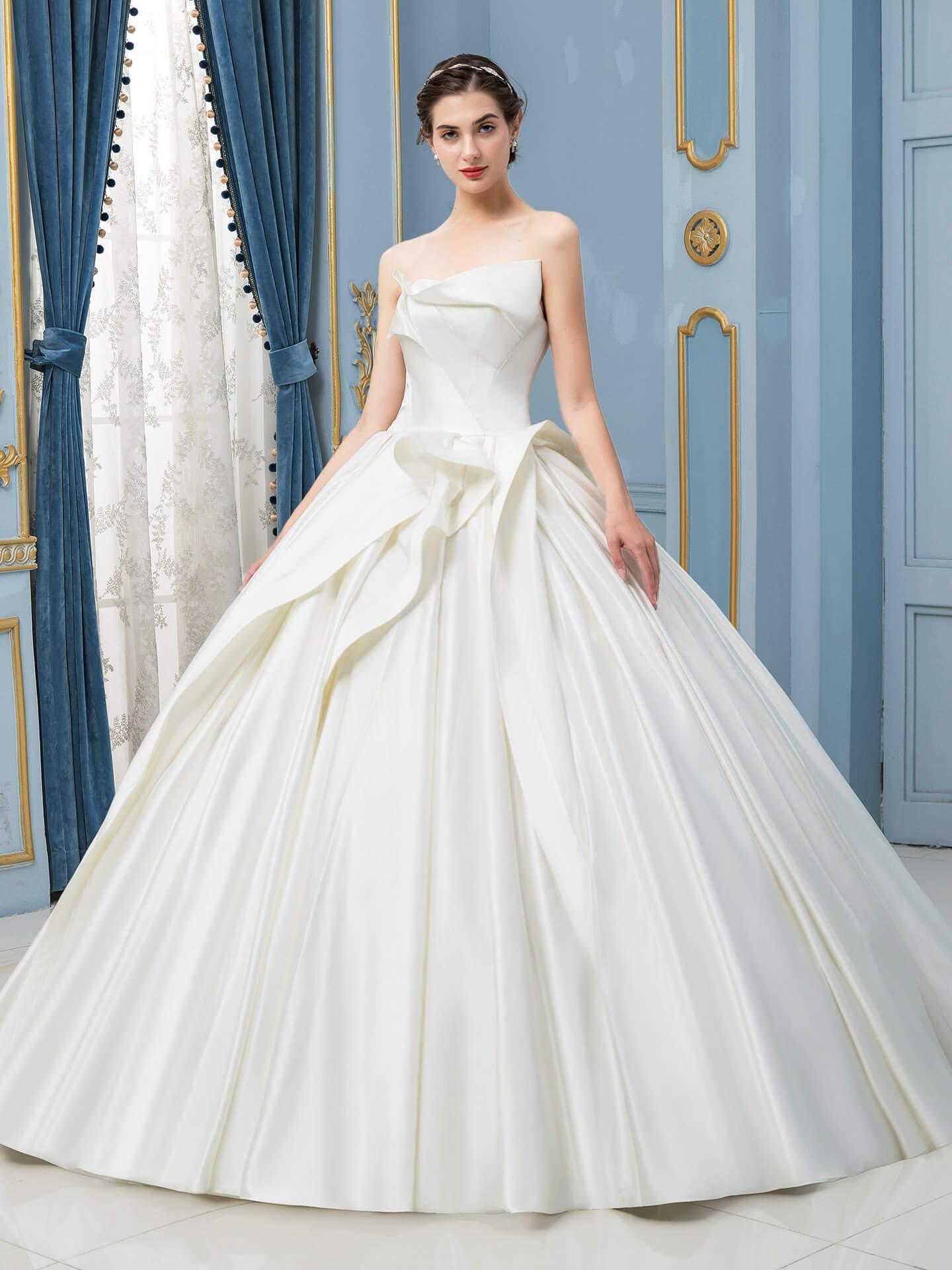 Vestidos de novia de satén con corte de baile, sin mangas y hasta el suelo 