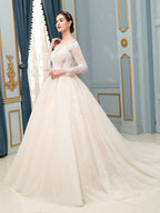 Vestido de novia largo sin mangas con apliques de encaje de tul y hasta el suelo 