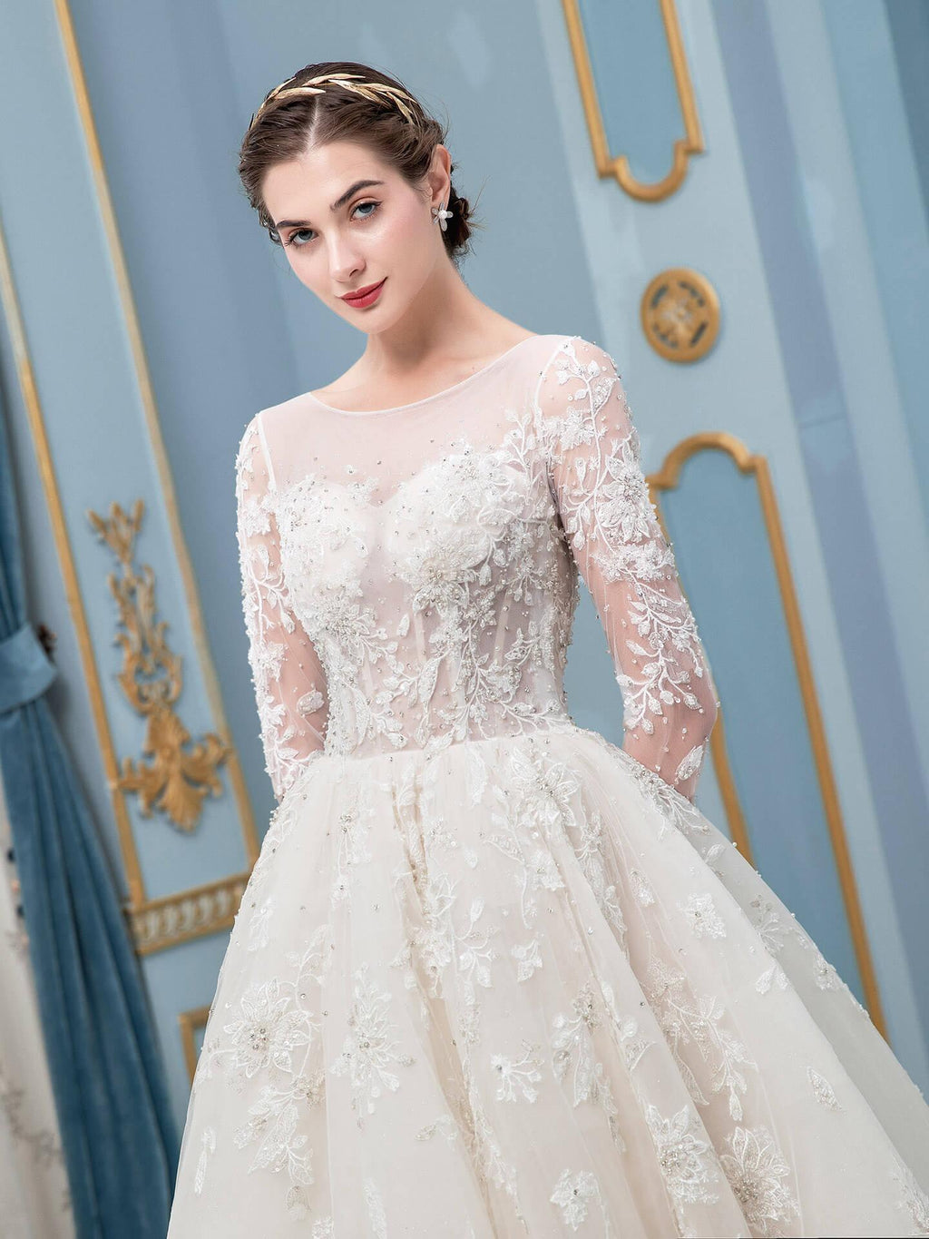 Vestido de novia largo sin mangas con apliques de encaje de tul y cuentas en forma de A hasta el suelo 