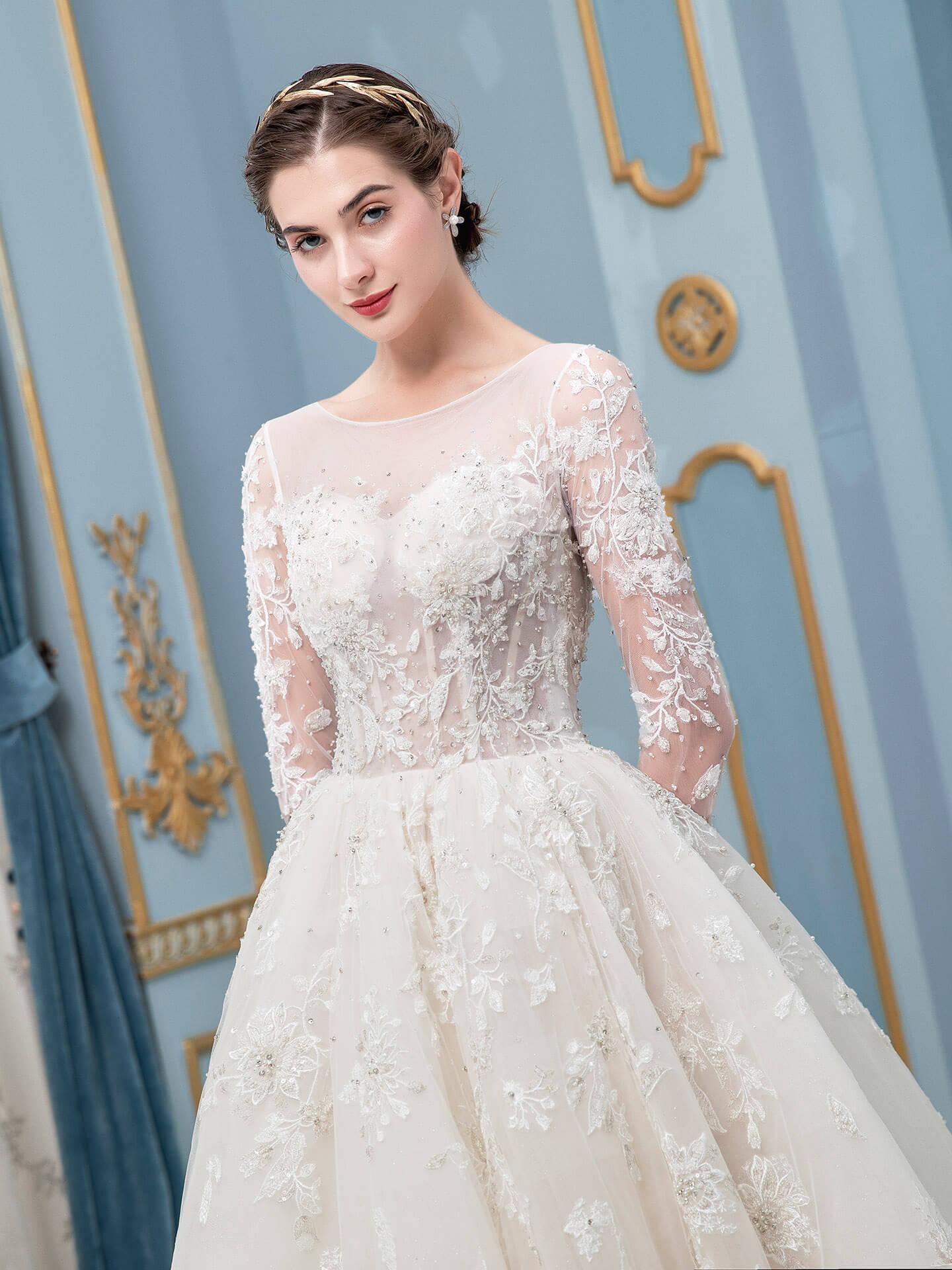 Vestido de novia largo sin mangas con apliques de encaje de tul y cuentas en forma de A hasta el suelo 