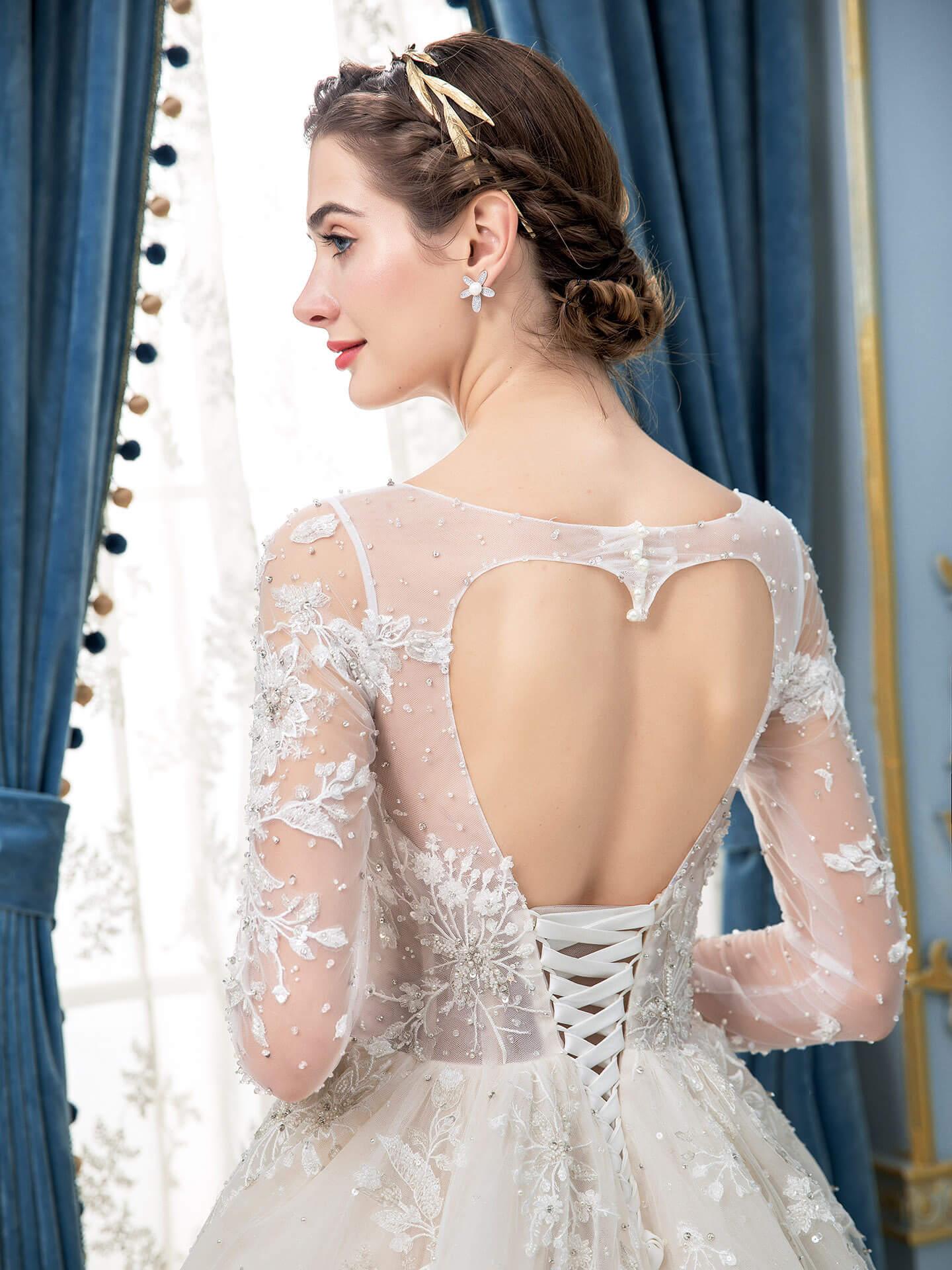 Vestido de novia largo sin mangas con apliques de encaje de tul y cuentas en forma de A hasta el suelo 