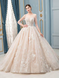 Robe de mariée de style bal, luxueuse, perlée, longueur au sol, manches longues 