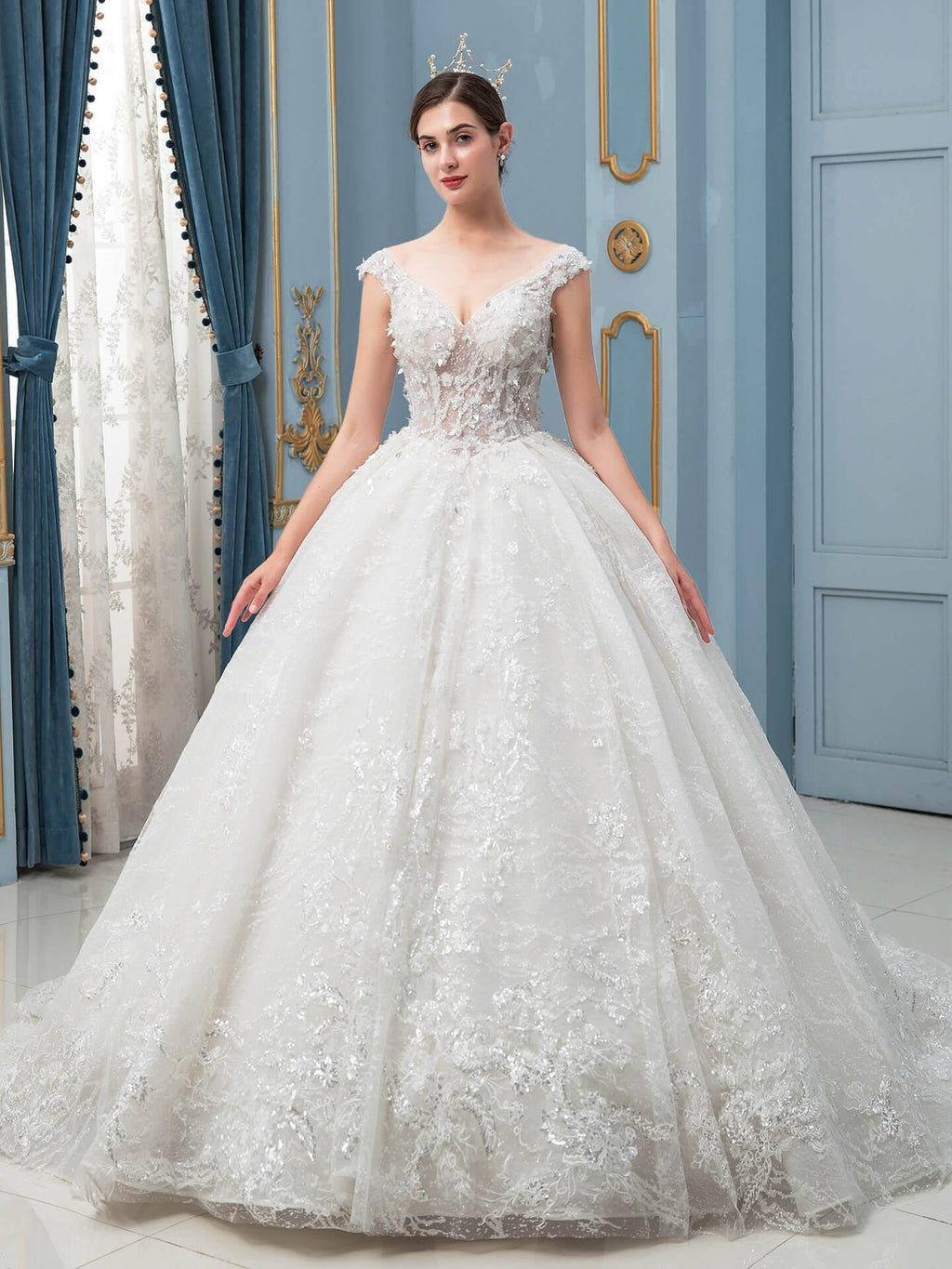 Vestidos de novia de estilo gala, hechos a mano, con cuentas, lujosos, largos hasta el suelo, sin mangas, con cola larga 