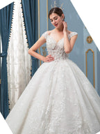 Vestidos de novia de estilo gala, hechos a mano, con cuentas, lujosos, largos hasta el suelo, sin mangas, con cola larga 