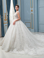 Vestidos de novia de estilo gala, hechos a mano, con cuentas, lujosos, largos hasta el suelo, sin mangas, con cola larga 