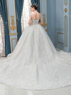 Vestidos de novia de estilo gala, hechos a mano, con cuentas, lujosos, largos hasta el suelo, sin mangas, con cola larga 