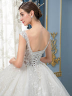 Vestidos de novia de estilo gala, hechos a mano, con cuentas, lujosos, largos hasta el suelo, sin mangas, con cola larga 