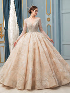 Vestidos de novia de estilo gala, hechos a mano, con cuentas, lujosos, largos hasta el suelo, manga larga y cola larga. 