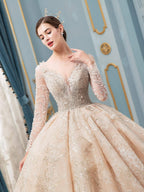 Vestidos de novia de estilo gala, hechos a mano, con cuentas, lujosos, largos hasta el suelo, manga larga y cola larga. 